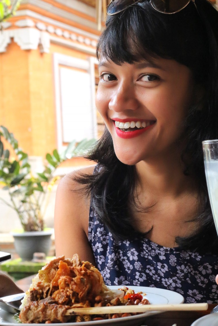 Misha Johanna at Nasi Ayam Kedewatan Ibu Mangku Ubud Bali