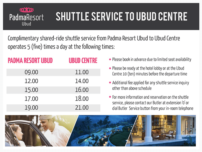 Padma Resort Ubud Shuttle Service Schedule
